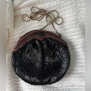 Marcus Black Beaded Evening Bag Clutch Crossbody Multi-Color Trim